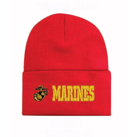 U.S. Marines Emblem Red Cuffed Beanie Cap Hat - NEW FAST SHIPPING - Picture 1 of 4